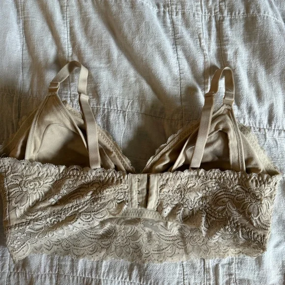 Morrow + Mint Organic Cotton Floral Lace Nursing Bra Beige - Picture 2 of 4